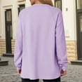 thumbnail image 4 of Htigea Womens V Neck Sweatshirts Solid Color Button Down Pullover Tops Casual Loose Tunic Sweatshirt Purple M, 4 of 8