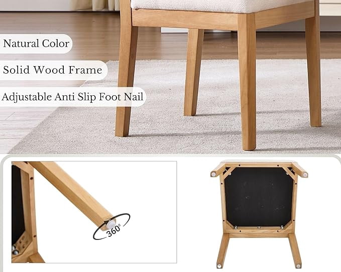 Guyou Farmhouse Rattan Dining Chairs Set of 6, Modern Wooden Kitchen Chairs with Cane Back, Chenille Upholstered Dining Room Chairs, Boho Wicker Woven Dining Side Chairs for Dining Room, White