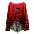 thumbnail image 5 of Hauts pour Femmes Décontractés à Imprimé de Noël, T-Shirt à Col Rond, Chemise à Manches Longues, Chemisiers Grande Taille pour Femmes, Rouge, 3TG, 5 of 5