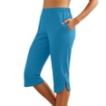 thumbnail image 2 of Capri Pants for Women Summer Solid Slim Trousers Pocket Side Slit 7/8 Length Casual Womens Pants Sky Blue XL, 2 of 5