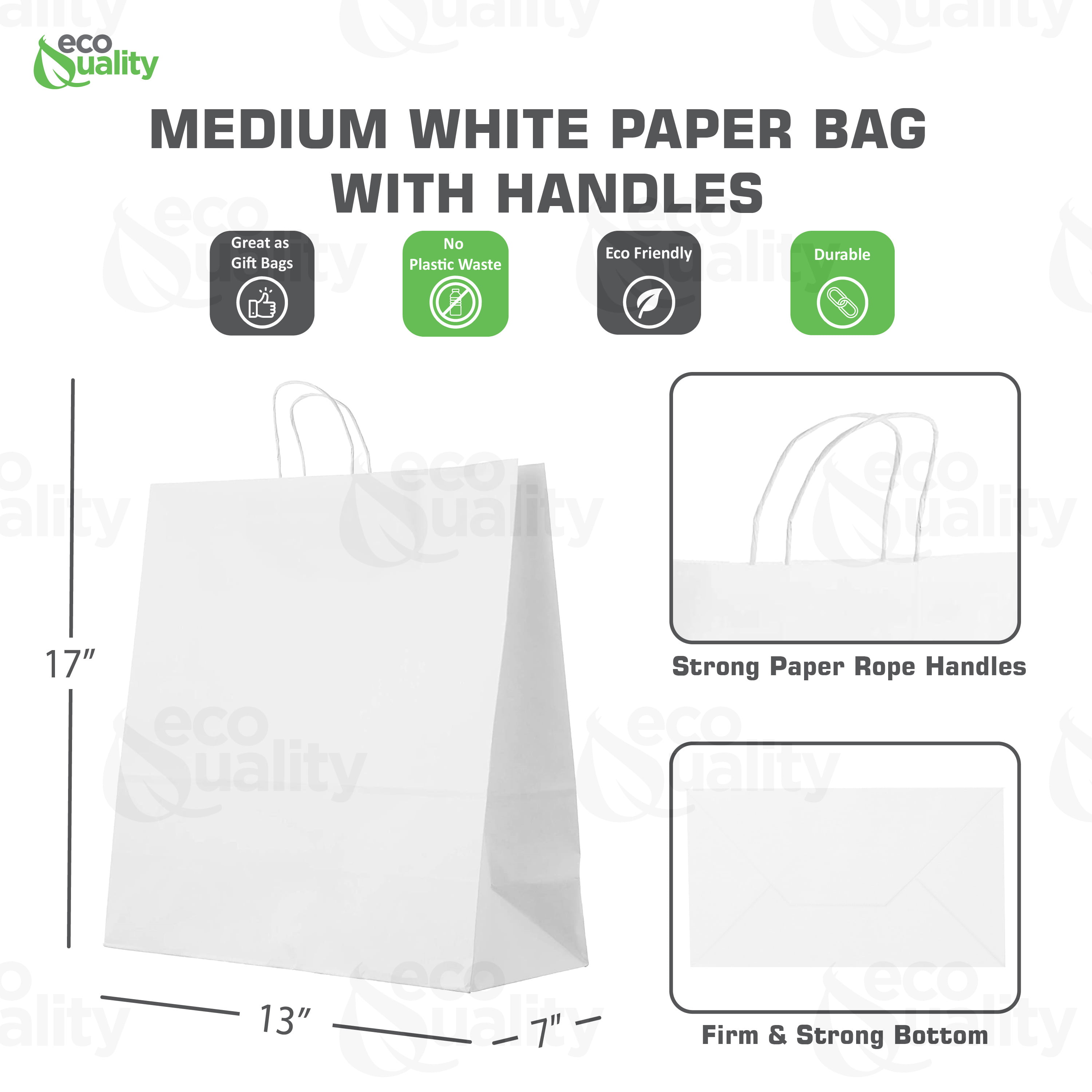 School Smart Paper Bag, Flat Bottom, 7 x 13 Inches, White, Pack of 50