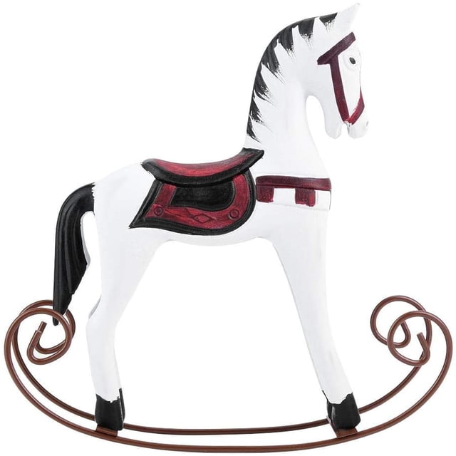 Troncos europeos pintados a mano de madera tallada caballo mecedora regalos creativos de animales decoración de mesa (blanco) TUNC Sencillez