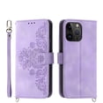 thumbnail image 1 of ELEHOLD for iPhone 14 Pro Max Multi-Functional Wallet Case Embossed Flower Pattern Card Slots Kickstand Magnetic Clasp Handstrap Shoulder Strap Shockproof Case 6.7inch,Purple, 1 of 9