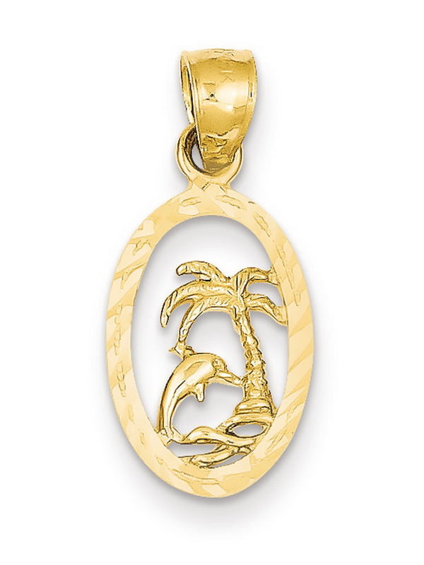 14K Dolphin and Palm Tree Pendant