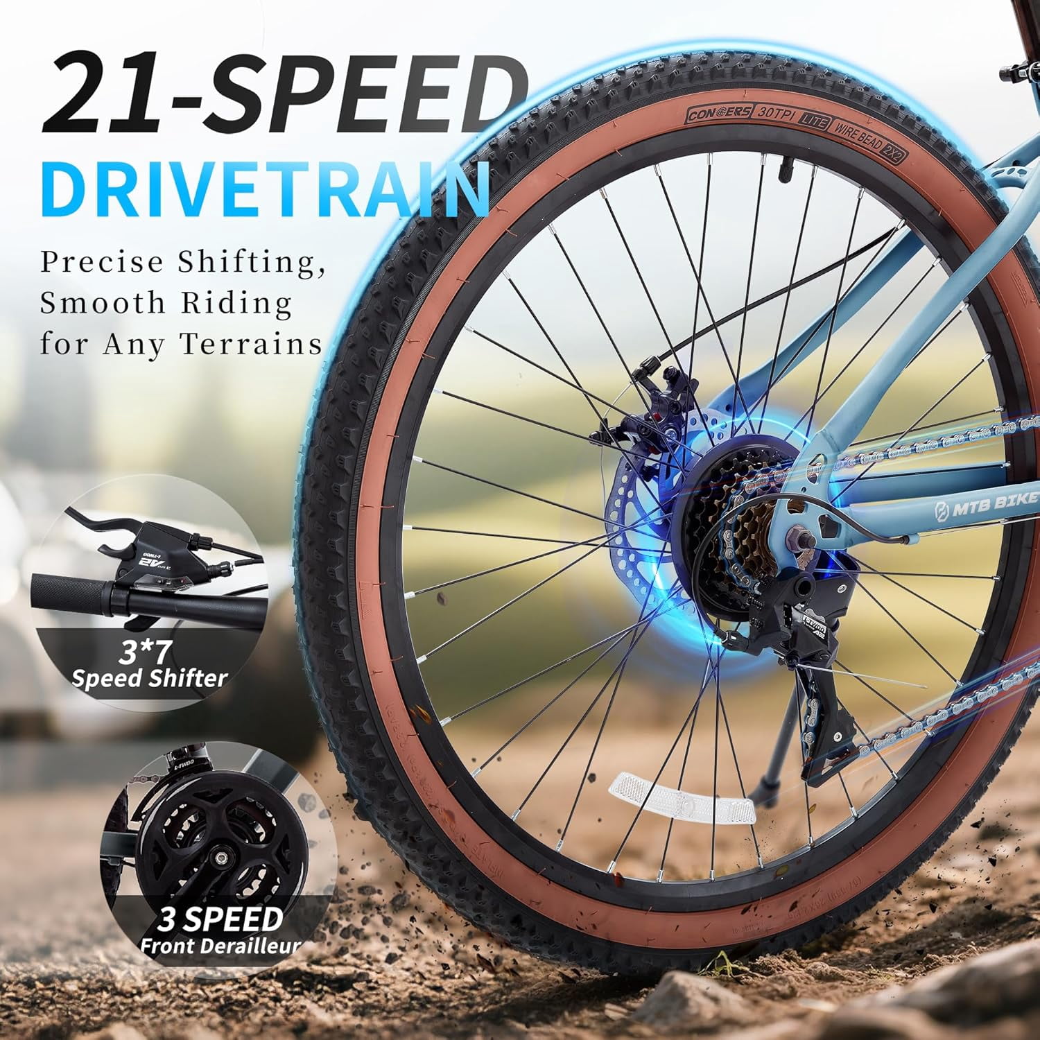 Mountain Bike for Kids, Akaber 20'' MTB Bicycle 21-Speed with Suspension Fork, Dual Disc Brakes