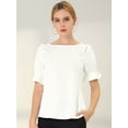 thumbnail image 2 of INSPIRE CHIC Blusa Con Volantes Cuello Redondo Mangas Cortas Abullonadas Para Mujeres Blanco L, 2 of 6