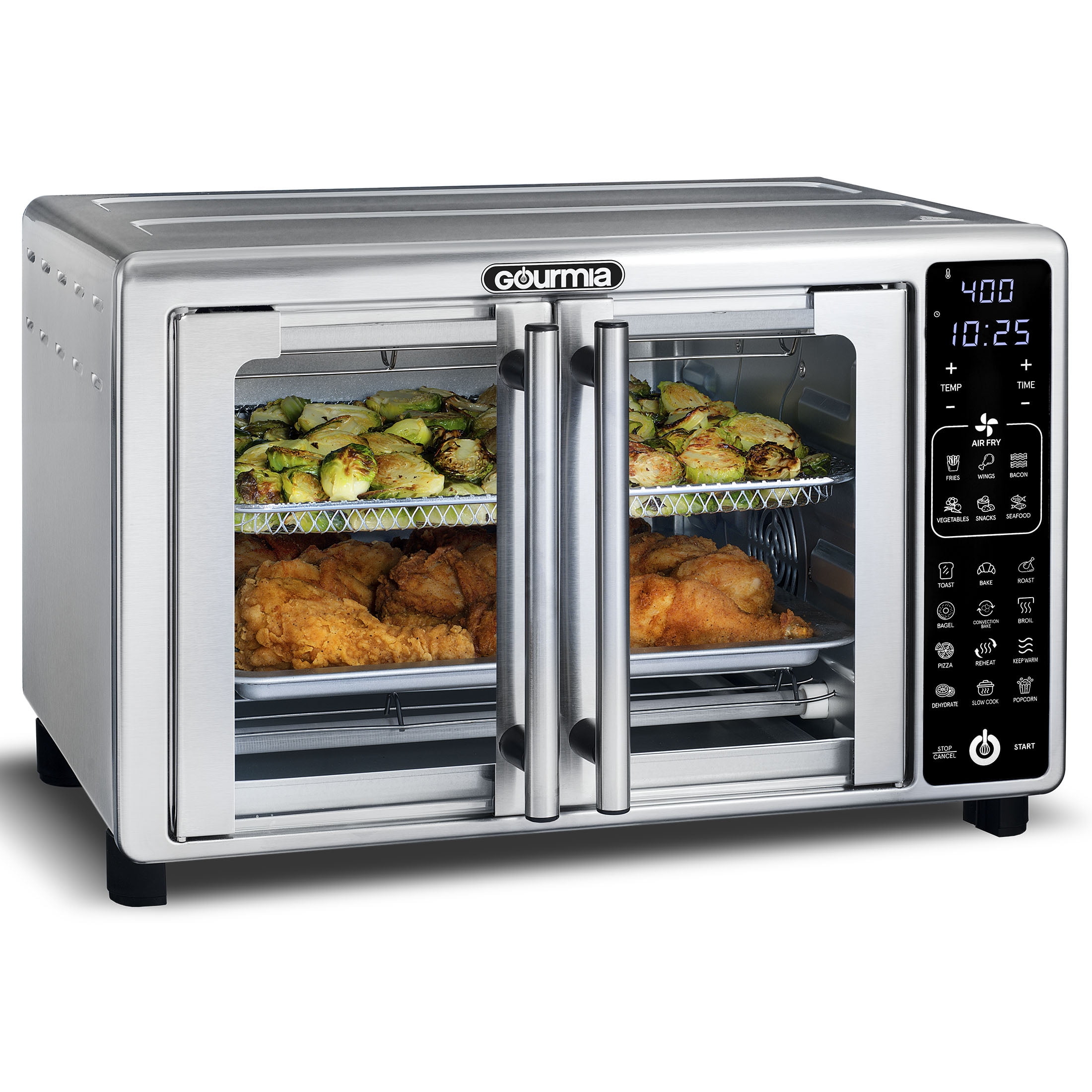 Gourmia Digital Air Fryer Toaster Oven with Single-Pull French Doors, 6  Slice, Stainless Steel