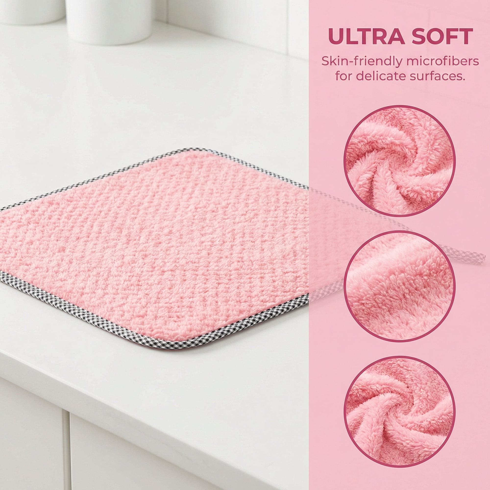 Unique Bargains 3Pcs Hanging Microfiber Reusable Kitchen Dish Cloths Pink 10" x 10"