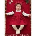 thumbnail image 5 of Loicainy Infant Baby Girls Christmas Outfit 3 6 12 18 Months Holly Berry Romper Overall Dress Headband Clothes Set, 5 of 8