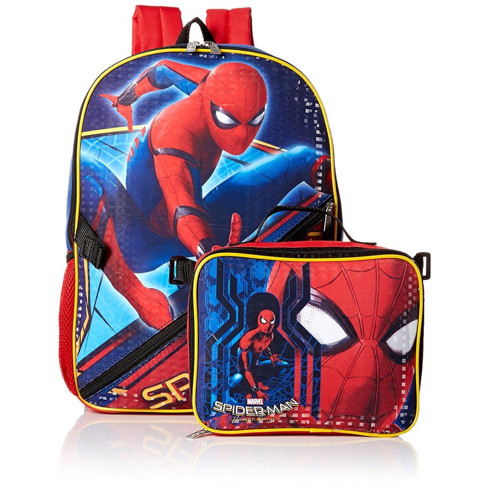 Licensed Spiderman Boys School Backpack Lunch Box SET Book