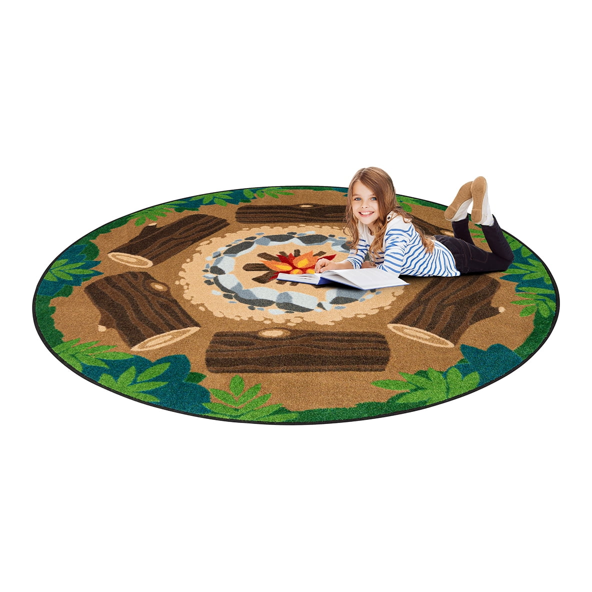 Joy Carpets Campfire Fun 5'4" Round Indoor Area Rug in Color Multi