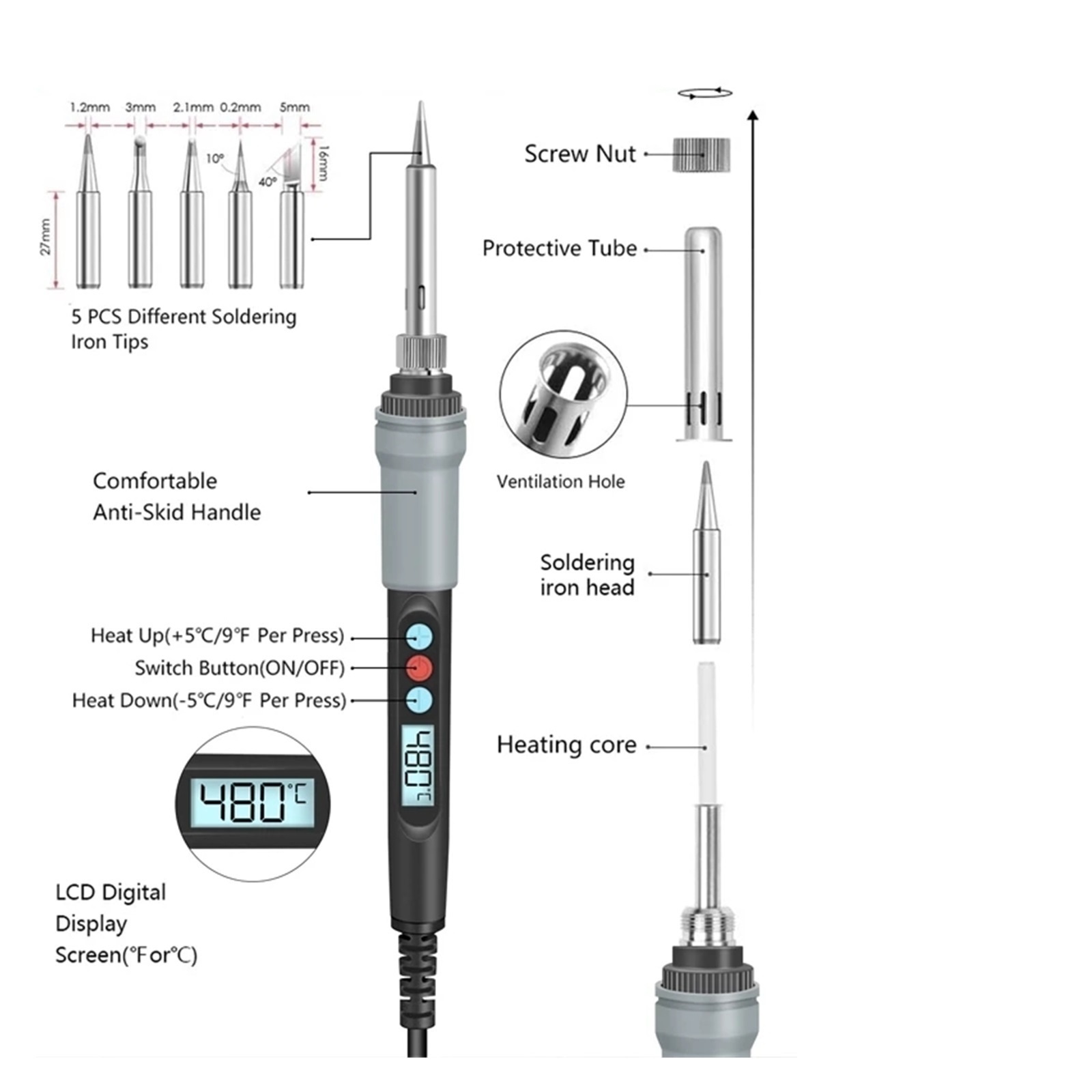 Soldering Iron Protable Digital Temp ,Adjustment Automatic Sleep Internal Thermal Ceramic Heating, 926 Electronic Welding Tool ,Wide Applications