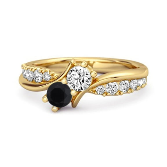 0.10 Ct Round Cut Black Spinel Two Stone Swirl 925 Sterling Silver Gold Vermeil Women Valentines Day Gifts Ring