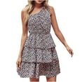 thumbnail image 1 of Vestido de verano para mujer, con lazo, un hombro, bohemio, floral, cintura elástica, con volantes escalonados, línea A, minivestidos fluidos Fridja  hjkh4433, 1 of 8