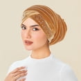 thumbnail image 3 of Bmisegm Velvet Rhinestone Hijab Turban Hats for Women Bandana Headwrap Cap Headwear Headscarf Undercap Turban Hat Gold_004, 3 of 3