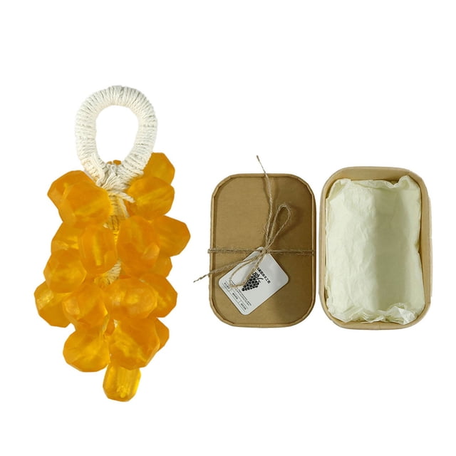 Visland Grape Soap on Rope Handmade Translucent Fruit Shaped Soap Decorative Bathroom Travel Hanging Soap for Shower Sink