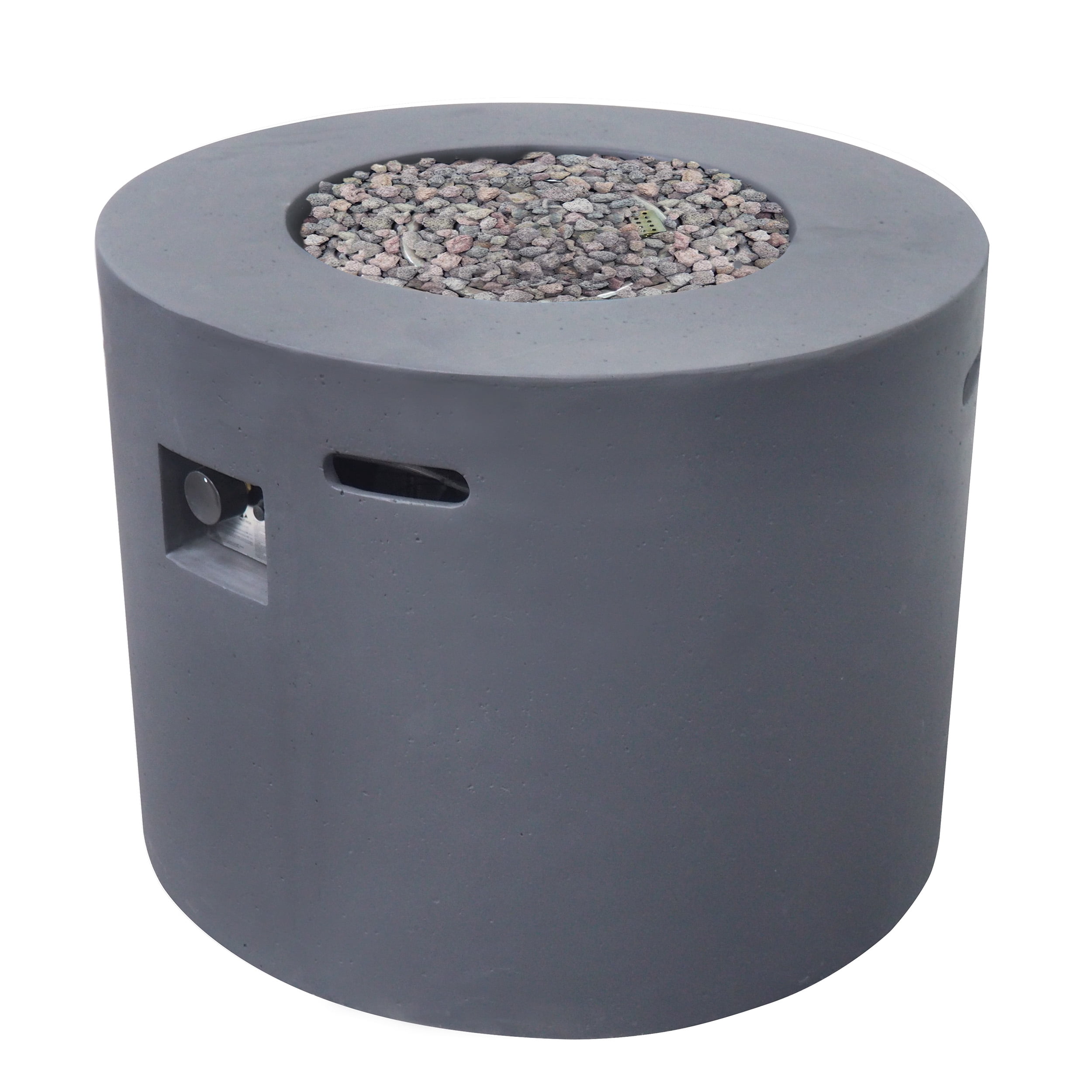 Alison Outdoor 31" Light Weight Concrete Round Gas Burning Fire Pit, Dark Gray