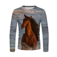 thumbnail image 2 of Mikilon T-shirt Rétro pour Homme à Manches Longues, Col Rond, Impression 3D Cheval, Printemps et Automne, 2 of 7