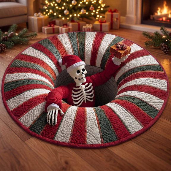 Christmas 3D Rug, Optical Illusion Round Area Mat with Depth Pattern, Non-Slip Holiday Decor for Living Room and Bedroom