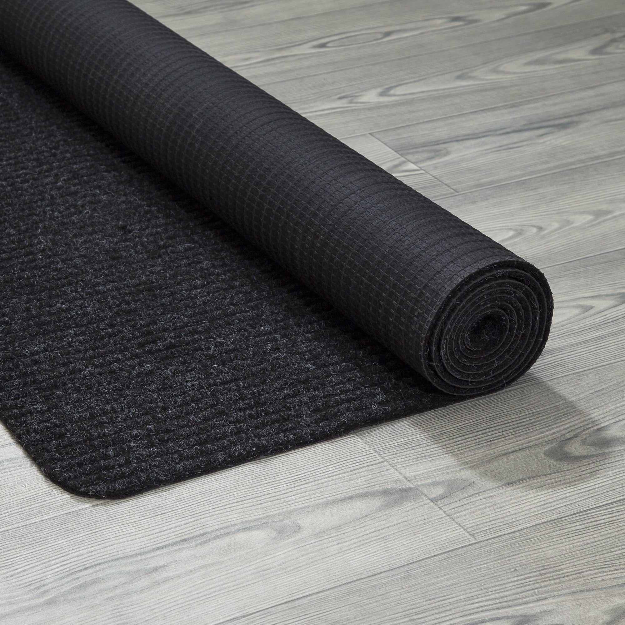 Ottomanson Indoor/Outdoor Utility Ribbed Area Rug, Black, 7' x 10