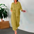 thumbnail image 3 of Fall Sets for Women 2 Piece New Women's Two Piece Cotton Linen Outfits Button Tops Wide Leg Pants Lounge Sets Summer Outfits Matching Sets Yellow XXL, 3 of 9