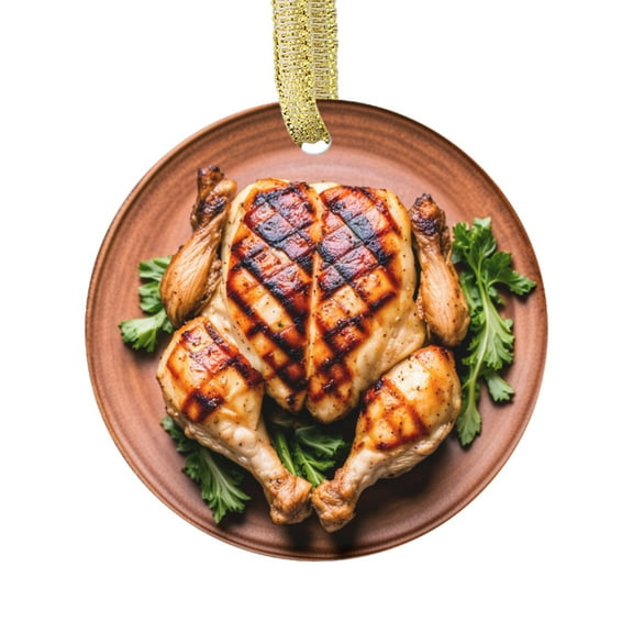 Full Grilled Rotisserie Chicken Barbeque Comfort Food Lovers Foodie Novelty Holiday Christmas Ornament Xmas Tree Gift (Flat Design Printed on Ceramic, NOT 3D)