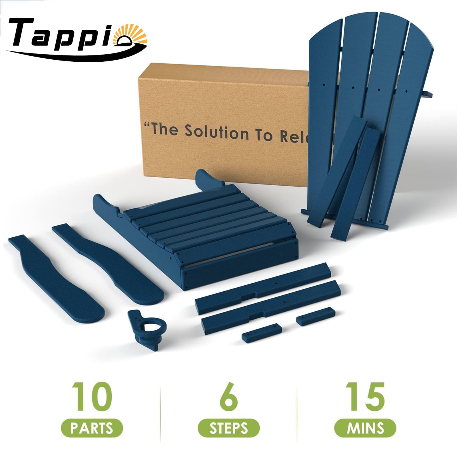 Tappio Foldable HDPE Adirondack Chair, Patio Seat All Weather Outdoor Patio Chair with Cup Holder for Lawn Yard Fire Pit, Wooden Textured, Blue