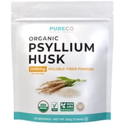 PURE CO Organic Psyllium Husk Powder, Finely Ground Whole Psyllium Husk Fiber Powder for Baking Smoothies & More, Vegan & Gluten-Free, 66 servings