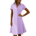 thumbnail image 7 of Horkkom Shirt Dresses for Women V Neck Short Sleeve Midi Dresses Summer Plaid Print Casual Dresses L, 7 of 7