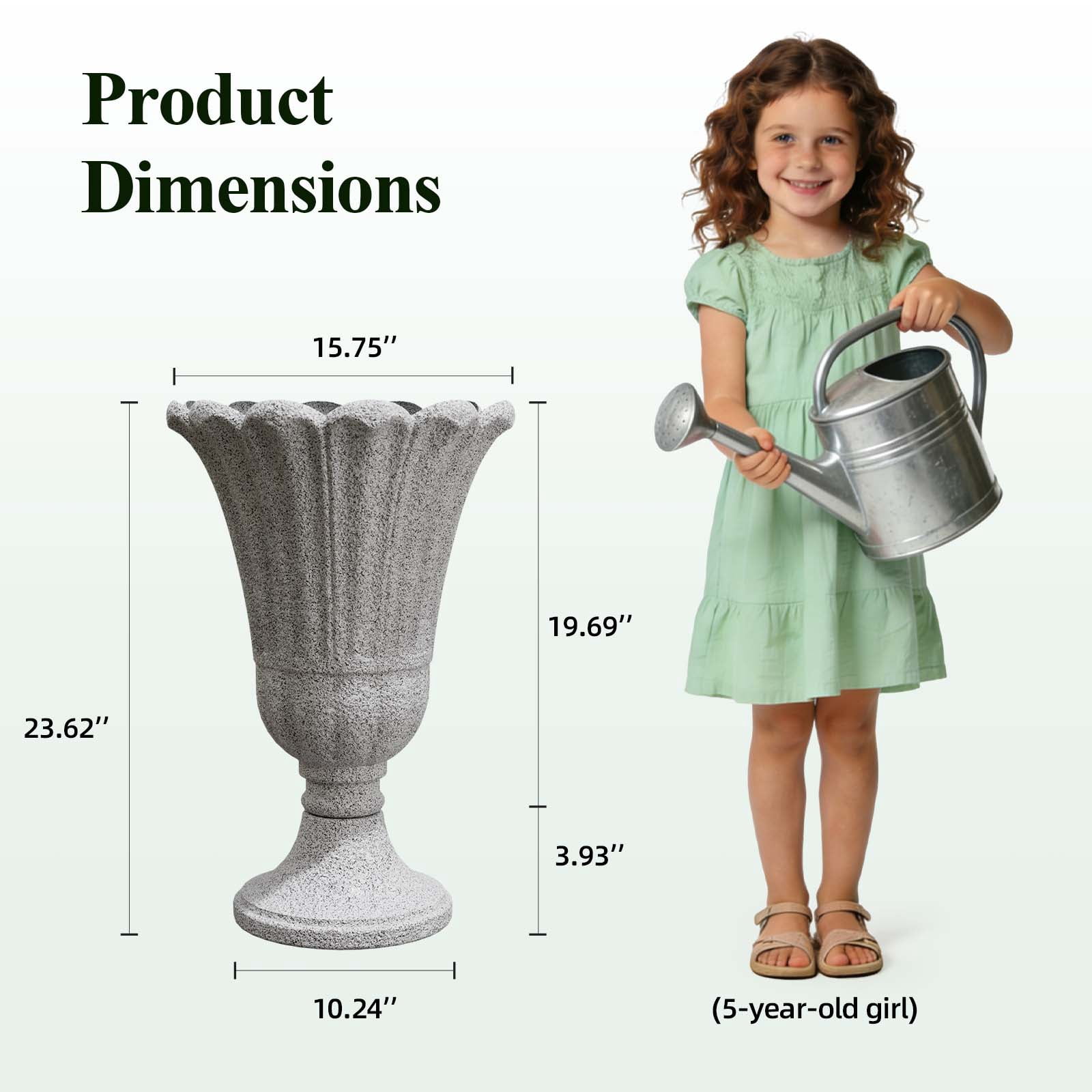 Chiccushion 23.6" Large Urn Planters for Outdoor Plants, Set of 2 Plastic Flower Pot for Wedding Party Bridal Shower Garden Patio Home Decor, Gray