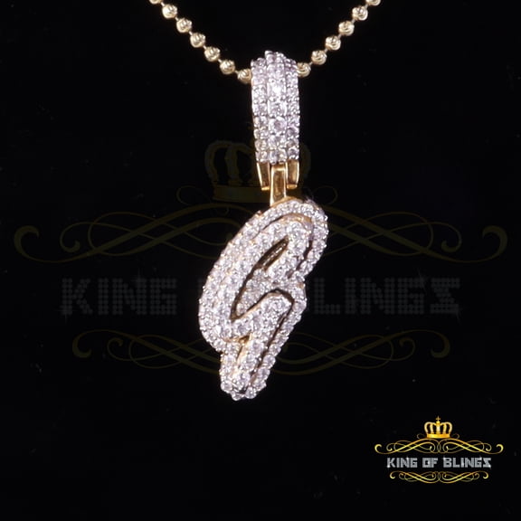 King of Bling's Yellow 925 Silver 5.46ct CZ 3D letter Cursive Initial 'G' Pendant Necklace 1.00
