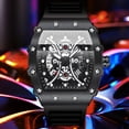 thumbnail image 2 of Reloj de Cuarzo Esqueleto Tonneau para Hombre, Correa de Silicona Impermeable Luminosa Estilo de Carreras, 2 of 4