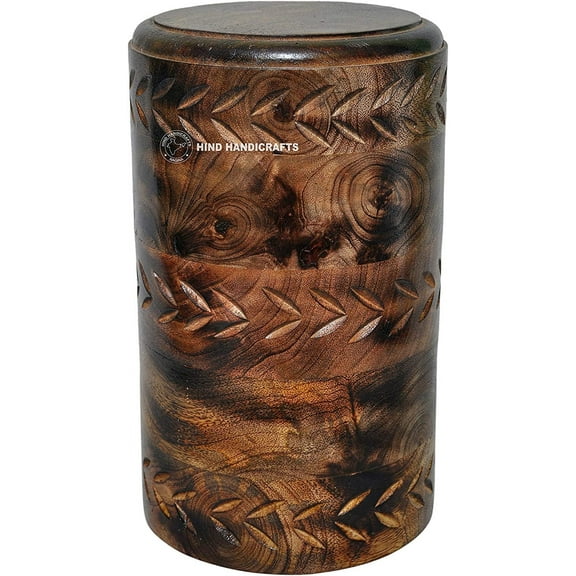 Round Wooden Engraved Urns for Human Ashes Adult - Wooden Box Rosewood Cremation Urns for Ashes - Burial Urns - Funeral Urns Large (25 Cubic Inches, Antique 1)
