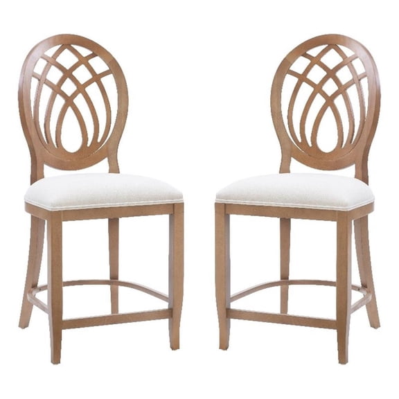 Pemberly Row Beechwood Ornamental Backrest Set of 2 Counter Stool in Light Brown