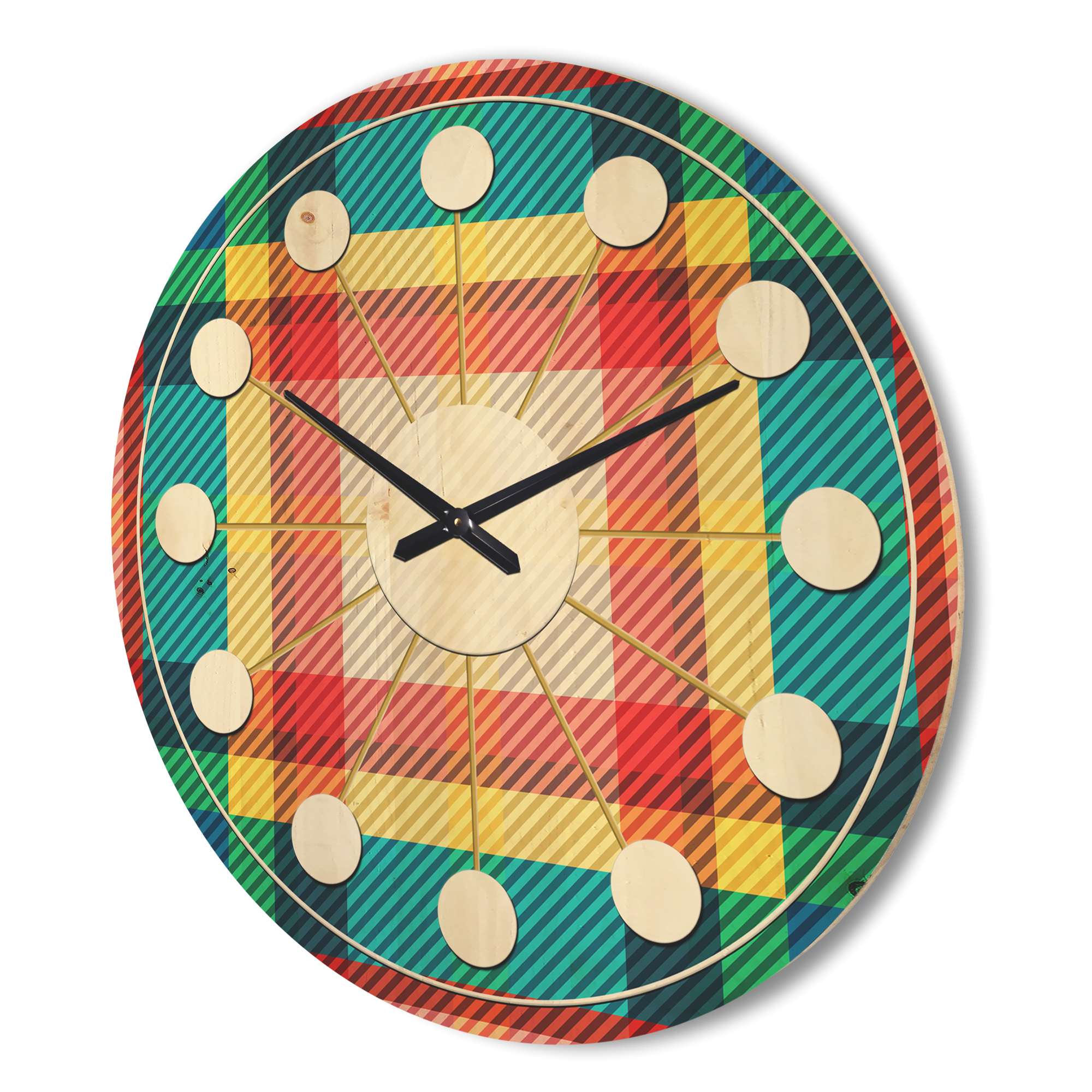 Designart 'Tartan Texture Geometrical Retro III' Mid-Century Modern Wood Wall Clock
