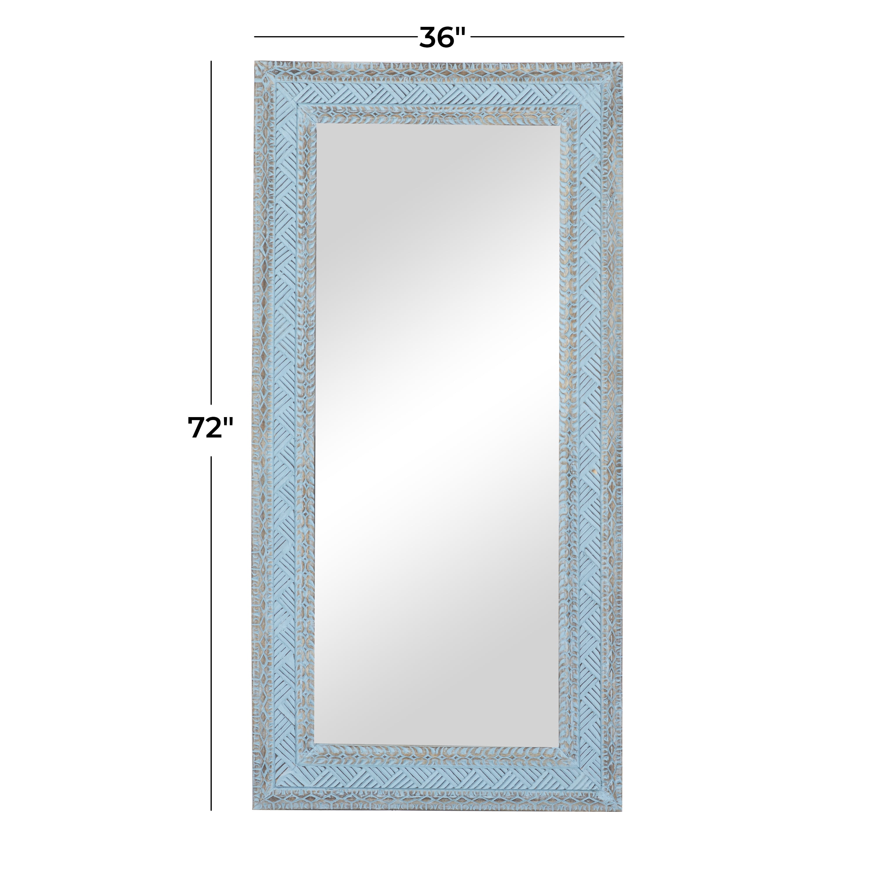 DecMode 36" x 72" Blue Carved Tribal Wall Mirror
