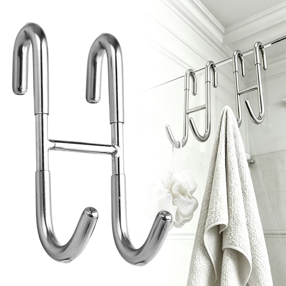 1 Pack Shower Door Hooks, Over The Shower Door Towel Hook, Stainless S Shaped Bathroom Hook Drill Free Hanger For Towels, Towel Hanging Bath Towels Shower Hooks for Frameless Glass Door, Silver