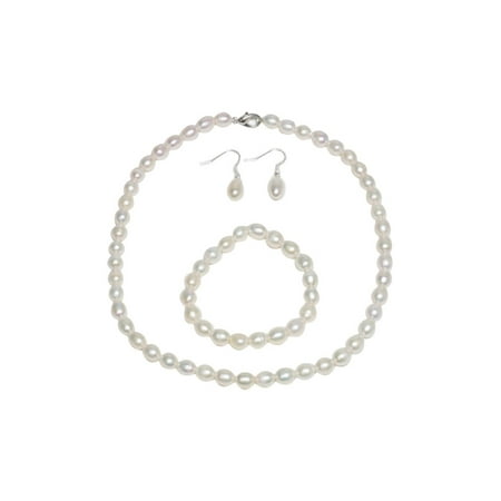 - Cultured Freshwater White Pearl Necklace Bracelet & Earring Set