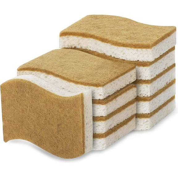 Eco Friendly Natural Sponges - 10 Pack, Biodegradable Plant Based Scrubber Sponges for Kitchen