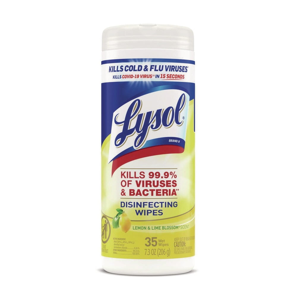LYSOL Brand 19200-81145 7 in. x 7.25 in. 1-Ply Disinfecting Wipes - Lemon and Lime Blossom, White (35 Wipes/Canister, 12 Canisters/Carton)