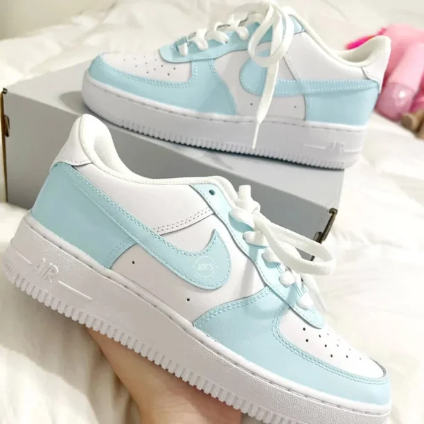 Air Force 1 Low Custom White Shoes Art Icey Light Soft Baby Blue Breeze Vibes