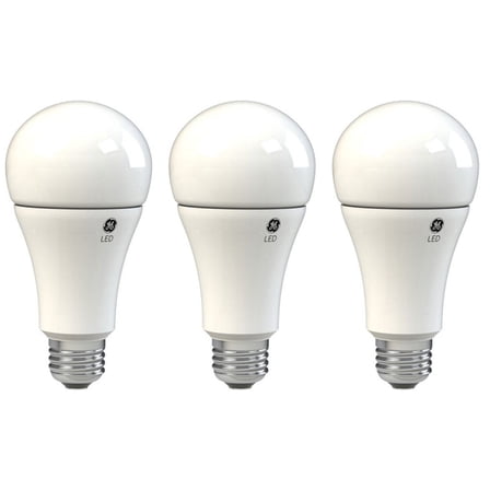 (case of 3) GE 73376 LED A21 3-way Light Bulb, 2700K warm white, using 4/16/10 watts, emitting 400/1600/1050 lumens, medium base