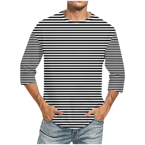 M-5X Mens Big & Tall T Shirts Plus Size 3/4 Sleeve Crewneck Tshirts Shirt Casual Stripe Printed Pullover Breathable Going-Out Workout Tees Tops