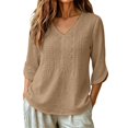 thumbnail image 2 of Boho Tops for Women 3/4 Sleeve Loose Casual V Neck Embroidered Shirt Lightweight Summer Blouses, 2 of 5