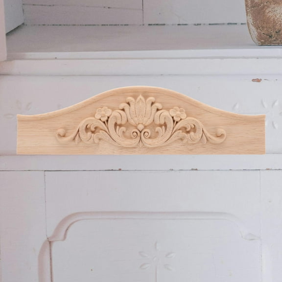 SASABAXI 1Pack Wood Carving Onlay Pediment for Furniture Decoration Beige Square 29X8X2CM