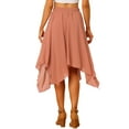 thumbnail image 3 of INSPIRE CHIC Women's Elastic Waist Chiffon Handkerchief Hem Flare Midi Skirt M Dark Coral, 3 of 7