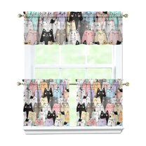 Kitchen Curtains 24 Inch Short - 3 Panel Set with Cute Cat Paw Pattern, Rod Pocket Window Curtain, 100% Polyester for Pet Lovers Farmhouse, Cafe, Kitchen, Bedroom, Easy Wash