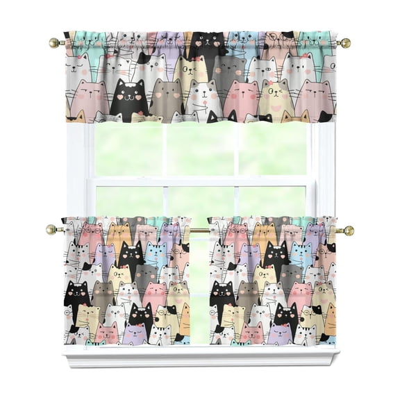 Kitchen Curtains 24 Inch Short - 3 Panel Set with Cute Cat Paw Pattern, Rod Pocket Window Curtain, 100% Polyester for Pet Lovers Farmhouse, Cafe, Kitchen, Bedroom, Easy Wash
