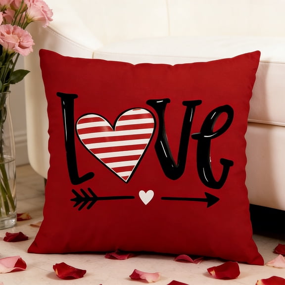 Tuvgenk Valentines Day Pillow Covers,18x18inch Farmhouse Valentines Decor Sweet Love Throw Pillow Case Hearts Love Valentine Pillows Decorative for Home Couch Sofa Wedding Anniversary Decoration