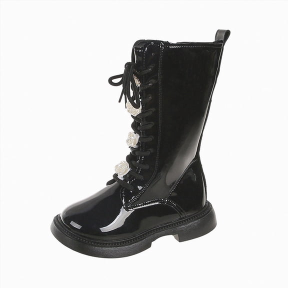 Girls Boots Round Toe Low Heel Riding Boots Winter Tall Boots for Childrens Casual Wear